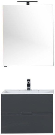 Комплект мебели: тумба с раковиной + зеркало-шкаф Aquanet Алвита 00184580 70x45x138 подвесной цвет серый