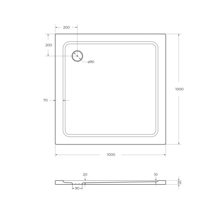 Душевой поддон Cezares TRAY-M-A-100-35-W 100х100 стеклопластик белый без ножек