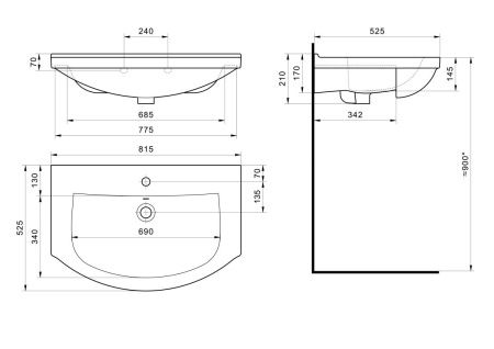 Раковина из сантехнического фарфора Santek Эльбрус WH109653 80х50 накладная цвет белый