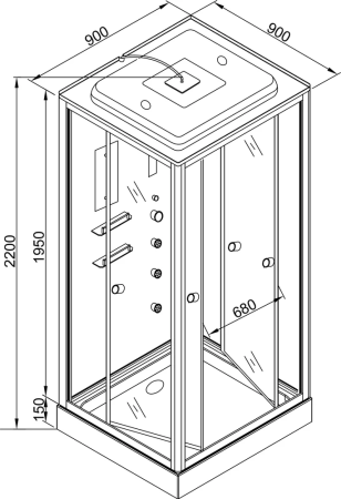 Душевая кабина AvaCan V9015 90х90 квадратная с крышей ориентация универсальная