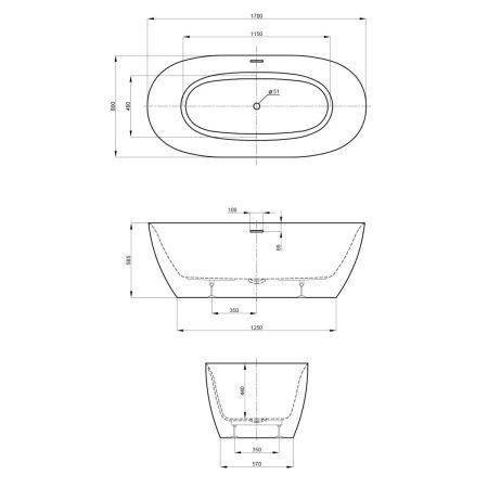 Ванна акриловая Wellsee Bliss 288201000 170х80 отдельностоящая овальная с ножками