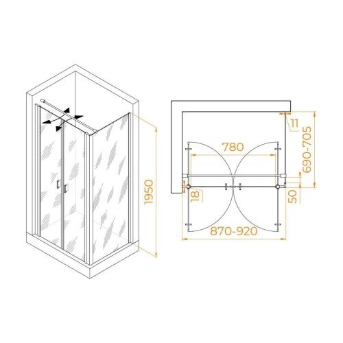 Душевой уголок RGW Passage 060814497-011 90х70 стекло прозрачное профиль хром без поддона - фото 2