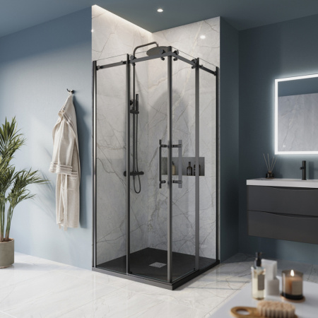 Душевой уголок BelBagno MARINO MARINO-A-2-100-C-NERO стекло прозрачное 8 мм