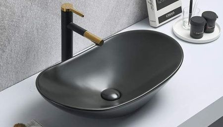 Раковина из сантехнического фаянса Velvex 7811AMB 60х40 накладная цвет черный без отверстий под смеситель