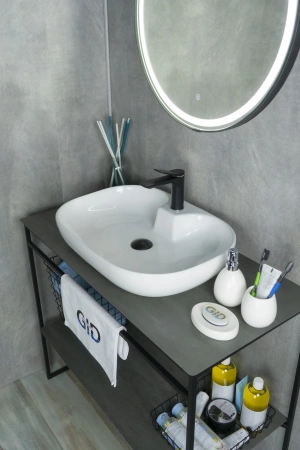 Раковина керамическая Gid Lago 51156 60х40 накладная цвет белый 1 отверстие под смеситель