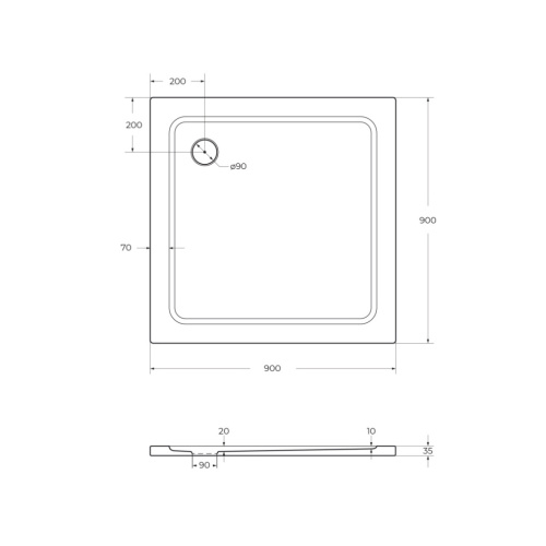 Душевой поддон Cezares TRAY-M-A-90-35-W 90х90 стеклопластик белый - фото 2