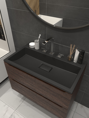 Раковина из искусственного мрамора Stella Polar Арта SP-00001726 80х45 встраиваемая цвет черный глянцевый - фото 2