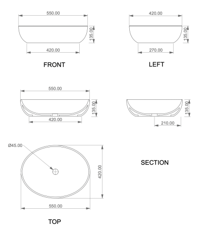 Раковина керамическая GSG Ceramic Design Easy EALAVOV55036 55х42 накладная цвет болотный без отверстий под смеситель