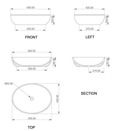 Раковина GSG Ceramic Design Easy 55см EALAVOV55000 накладная цвет белый - фото 2