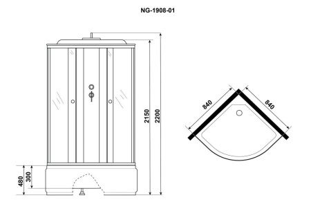 Душевая кабина Niagara Ultra 19080134 90х90 четверть круга с крышей ориентация универсальная
