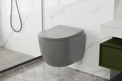 Унитаз подвесной Abber Bequem AC1103MG серый матовый с сиденьем микролифт безободковый каскадный смыв - фото 3