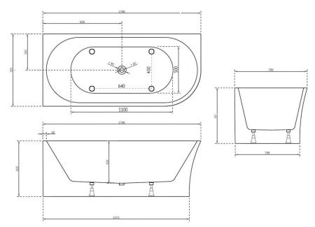 Ванна акриловая Abber AB9257-1.7 L 170х80 пристенная асимметричная с каркасом