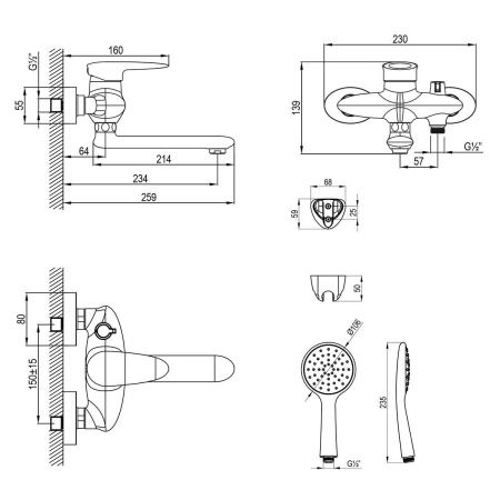 Смеситель для ванны LeMark Status LM4414C настенный хром