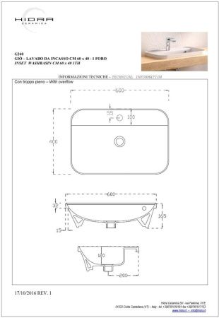 Раковина керамическая Hidra Gio G240/026 60х40 встраиваемая цвет черный 1 отверстие под смеситель