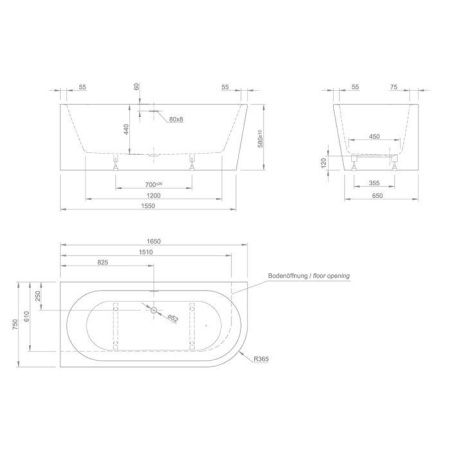 Ванна акриловая Knief Wall 0100-255-R 165х75 пристенная прямоугольная
