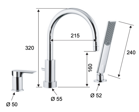 Смеситель Remer Infinity I07BG на борт ванны брашированное золото