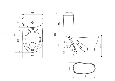 Унитаз-компакт напольный с бачком Santeri Версия 1P4033S0000BF белый с сиденьем каскадный смыв