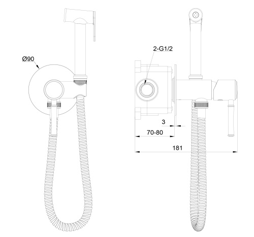 Смеситель для ванны и душа Wonzon & Woghand TOR WW-88829073-MB встраиваемый в стену черный - фото 2