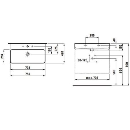 Раковина керамическая Laufen VAL 8.1028.5.000.104.1 80х40 подвесная цвет белый 1 отверстие под смеситель