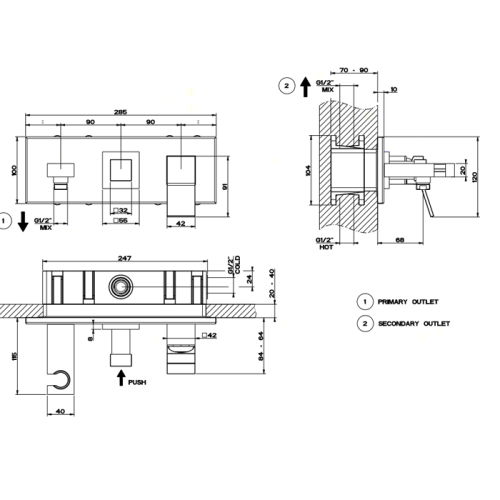 Внутренняя часть встраиваемого смесителя на 2 выхода Gessi Ingranaggio 44639#031 - фото 2