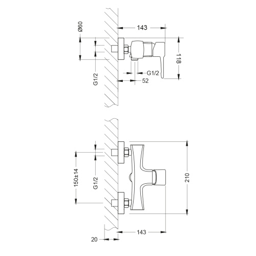 Смеситель для душа LeMark Evitta LM0503C настенный хром без термостата - фото 2