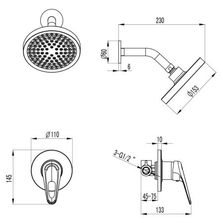 Смеситель для душа LeMark Luna LM4120C настенный хром