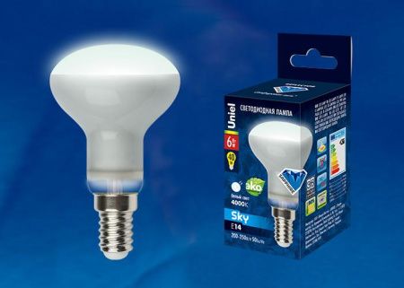 Лампа светодиодная Uniel SKY R (СКЫ Р) LED-R50-6W/WW/E14/FR PLS02WH картон