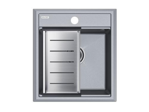 Мойка кухонная Paulmark PM114651-GRM+A375-BS 46х51 серый металлик/брашированная нержавеющая сталь