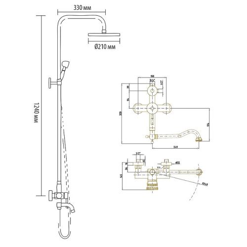 Душевая стойка Bronze de Luxe 10120DF/1 настенная цвет бронза - фото 3