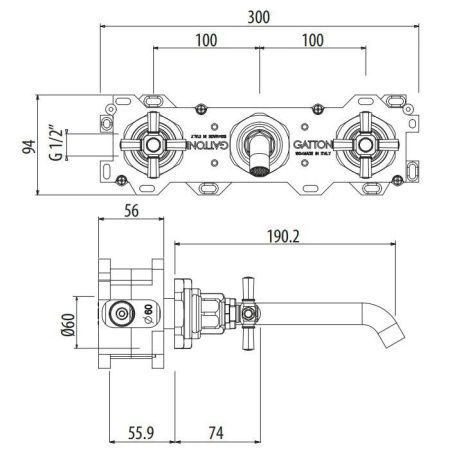 Смеситель для раковины Gattoni TRD TR106/18D0 встраиваемый в стену золото