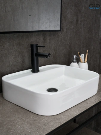 Раковина керамическая Gid Geométrico 51229 50х40 накладная цвет белый 1 отверстие под смеситель