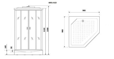 Душевая кабина Niagara Premium 60010114D 90х90 пятиугольная с крышей ориентация универсальная
