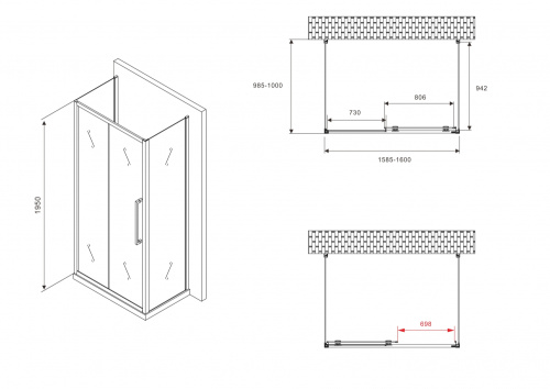 Душевой уголок Abber Schwarzer Diamant AG30160MH-S100M-S100M 100х160 стекло матовое профиль хром глянцевый без поддона - фото 5