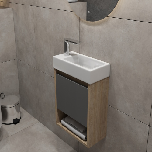 Тумба под раковину Teymi Nura T60536 36х18х48 подвесная цвет дуб/графит - фото 4