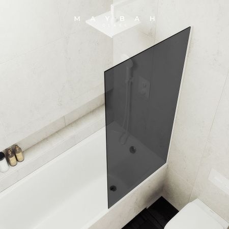 Душевая шторка на ванну Maybah Glass MGV-81-1у 70х140 стекло тонированное профиль белый ориентация универсальная