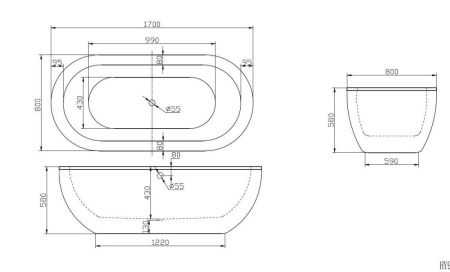 Ванна акриловая BelBagno BB13-1700 170х80 отдельностоящая овальная с ножками