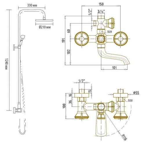 Душевая стойка Bronze de Luxe 10121DF настенная цвет бронза - фото 3