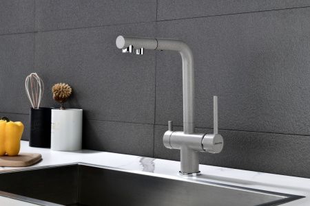 Смеситель для кухни Paulmark SERPENTINE Se213222-GR на мойку серый