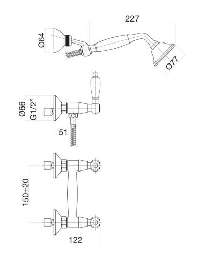 Смеситель для ванны и душа Fiore 02CO0602 настенный хром/золото - фото 3