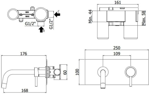 Смеситель Paffoni Light LIG101HG/M встраиваемый в стену золото - фото 2