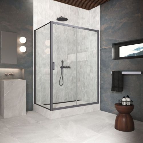 Душевой уголок Vegas-Glass ZP+ZPV Protec ZP+ZPV Protec h1900 180*100 06 crystalvision 180х100 стекло прозрачное профиль вороненая сталь без поддона