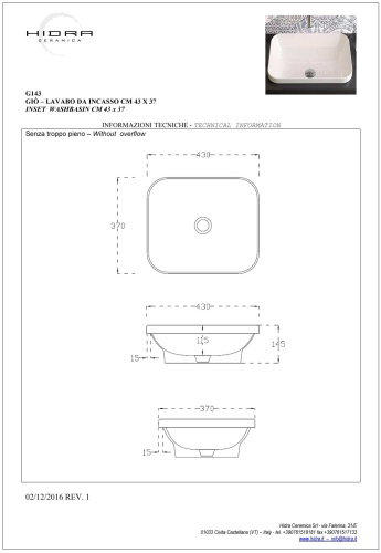 Раковина керамическая Hidra Gio G143/026 43х37 встраиваемая цвет черный матовый без отверстий под смеситель - фото 2