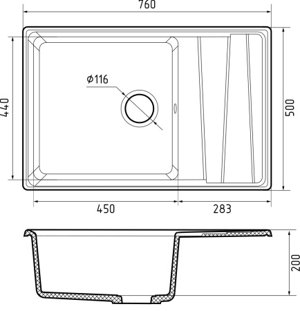 Кухонная мойка Granfest Level LV-760L терракот 76х50 цвет коричневый поверхность матовая