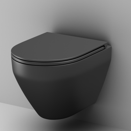 Унитаз подвесной Am.Pm Spirit V2.0 C701700MBSC черный матовый с сиденьем микролифт безободковый каскадный смыв