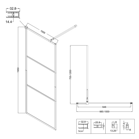 Душевая перегородка Niagara Nova NG-688-10BLACK 100х195 стекло прозрачное с рисунком профиль черный матовый