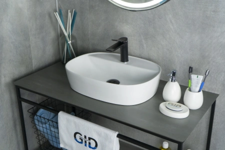 Раковина керамическая Gid Lago 51166 50х40 накладная цвет белый 1 отверстие под смеситель