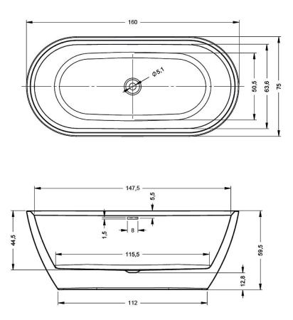 Ванна акриловая Riho INSPIRE FS B091001005 160х75 пристенная овальная с ножками