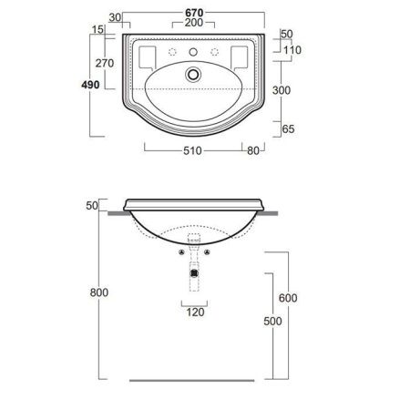 Раковина из сантехнического фаянса Simas Arcade AR835bi*1 70х50 полувстраиваемая цвет белый 1 отверстие под смеситель