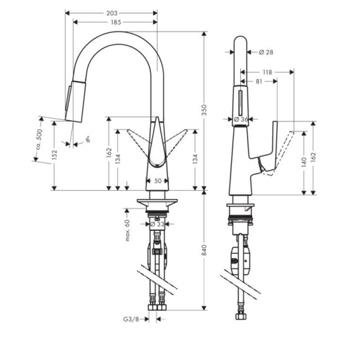 Смеситель для кухни Hansgrohe Kitchen 72815800 на мойку вороненая сталь - фото 2