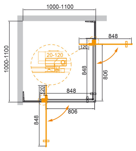 Душевой уголок Cezares SLIDER SLIDER-A-2-100/110-C-NERO 100х100 стекло прозрачное профиль черный - фото 2